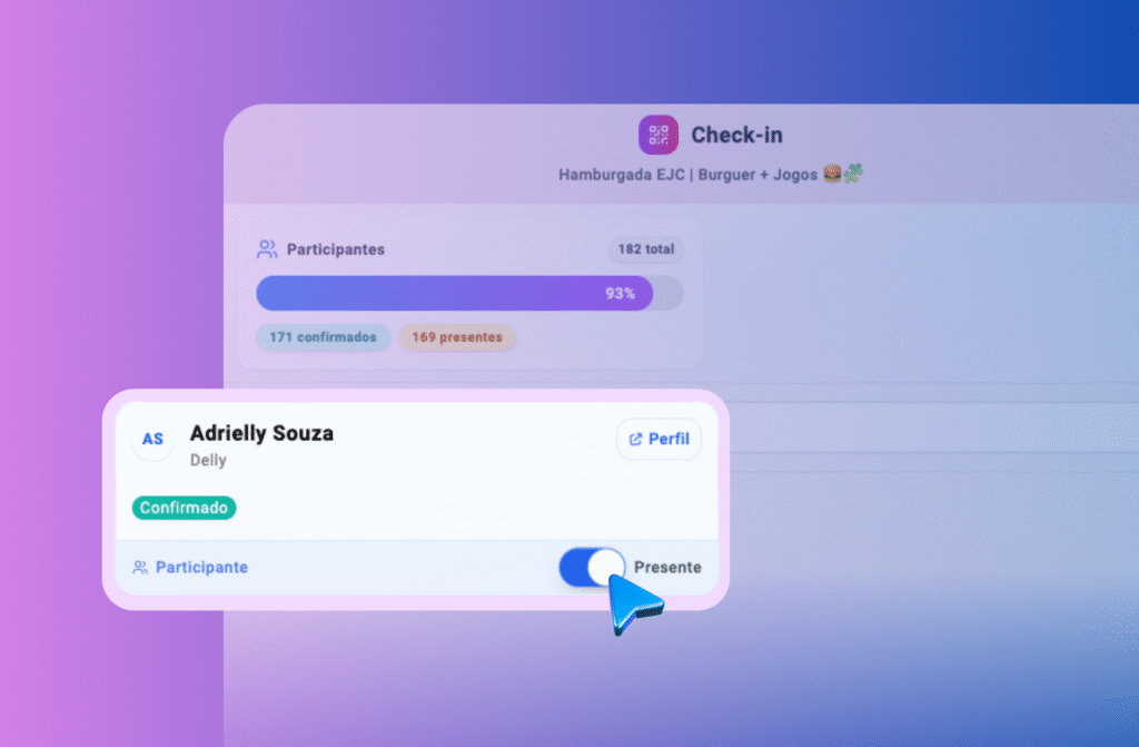 Tela de check-in de eventos do SysIgreja